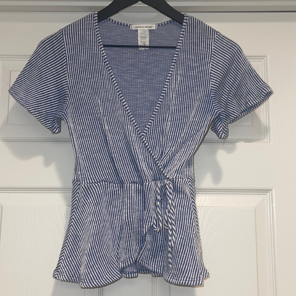 Ribbed faux wrap shirt